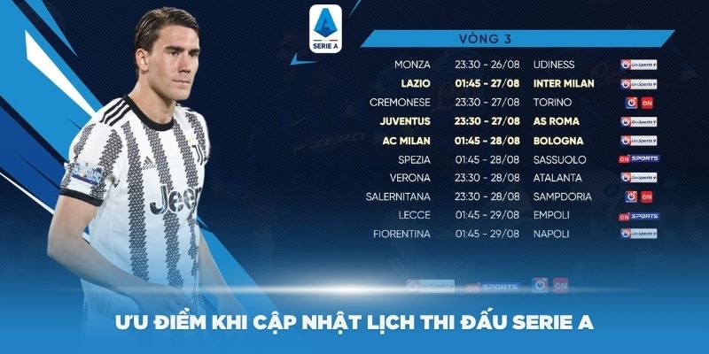 Một số ưu điểm khi cập nhật lịch thi đấu Serie A tại OK9